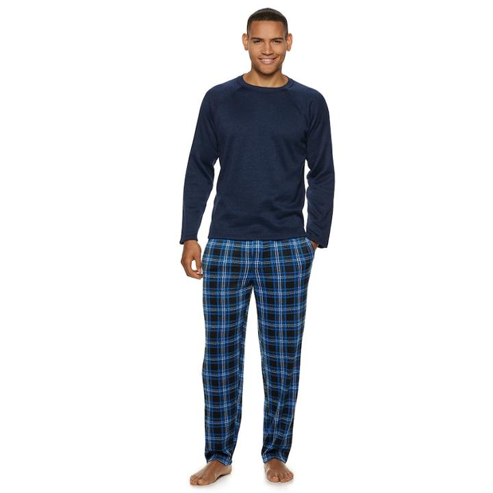 Men's Fruit Of The Loom Signature Sweater Fleece Raglan Top & Plaid Lounge Pants Set, Size: Xl, Oxford