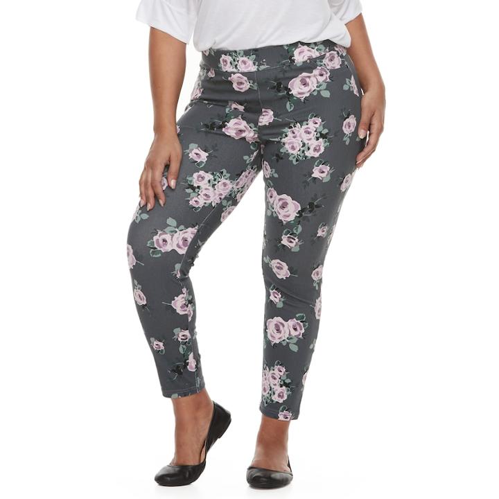 Plus Size Utopia By Hue Delicate Rose Print Leggings, Women's, Size: 2xl, Grey