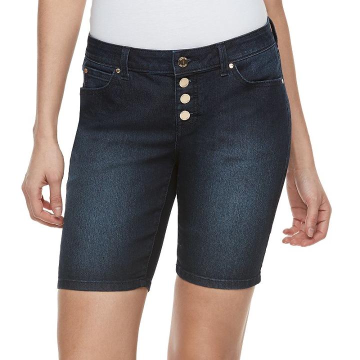 Women's Jennifer Lopez Button Fly Bermuda Jean Shorts, Size: 6, Dark Blue