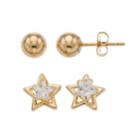 Kids' Taylor Grace 10k Gold Cubic Zirconia Star & Ball Stud Earring Set, Teens