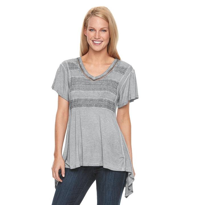 Women's World Unity Lace Shark-bite Tee, Size: Xl, Dark Grey