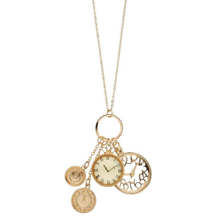 Mudd&reg; Long Clock Charm Necklace, Women's, Gold
