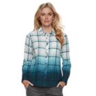 Petite Sonoma Goods For Life&trade; Essential Plaid Flannel Shirt, Women's, Size: L Petite, Turquoise/blue (turq/aqua)
