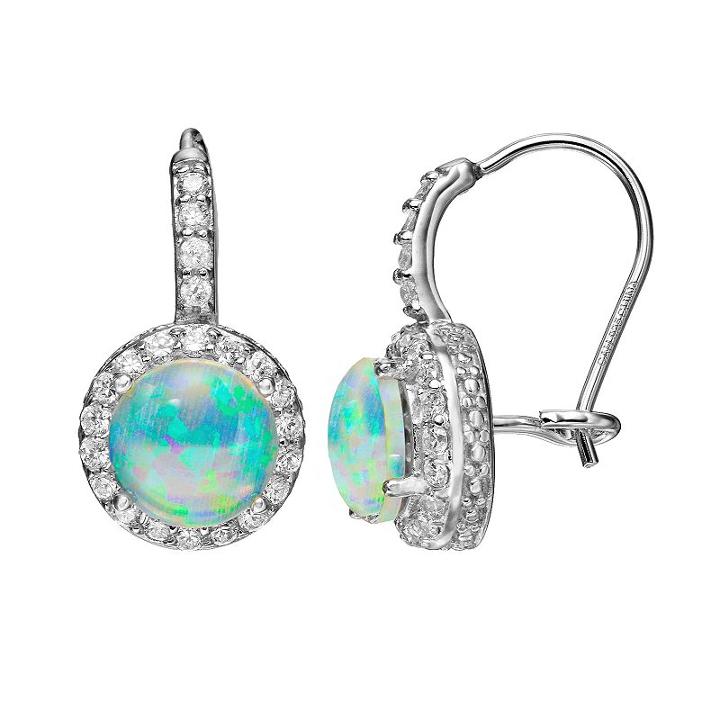 Sophie Miller Lab-created Opal And Cubic Zirconia Sterling Silver Halo Drop Earrings, Women's, White