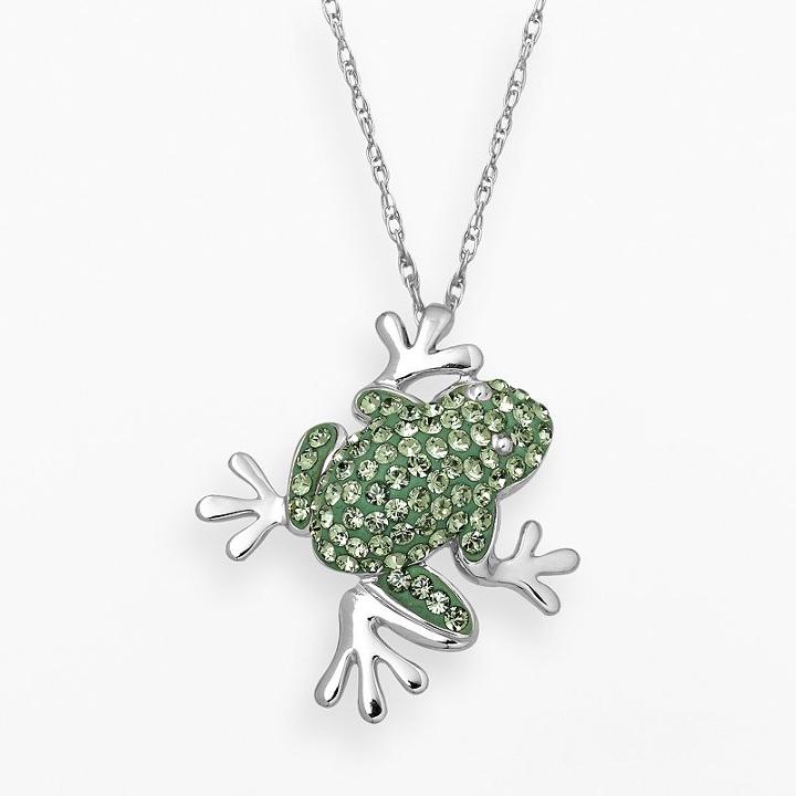Artistique Sterling Silver Crystal Frog Pendant - Made With Swarovski Crystals, Women's, Green