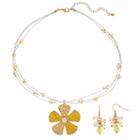 Yellow Beaded Flower Pendant Necklace & Drop Earring Set, Women's