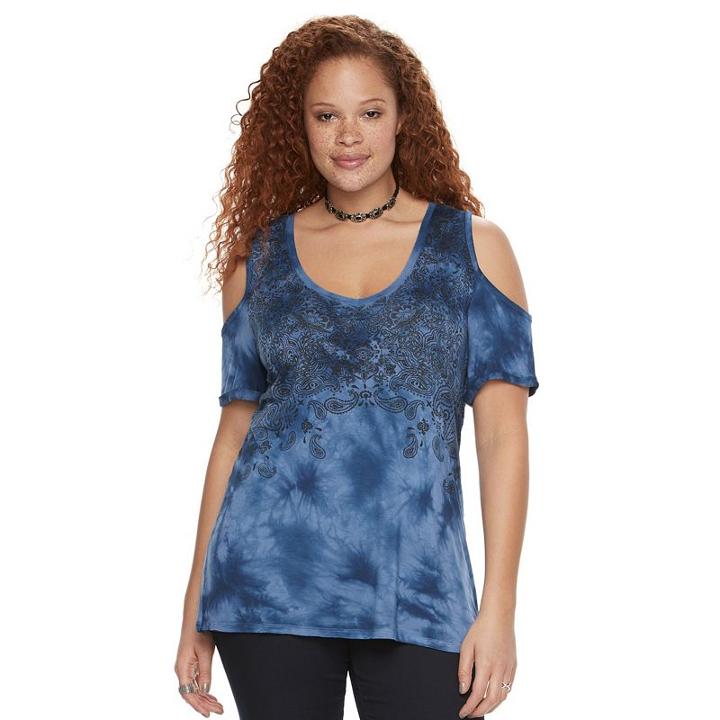 Plus Size Rock & Republic&reg; Paisley Cold-shoulder Tee, Women's, Size: 1xl, Blue (navy)