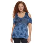 Plus Size Rock & Republic&reg; Paisley Cold-shoulder Tee, Women's, Size: 1xl, Blue (navy)