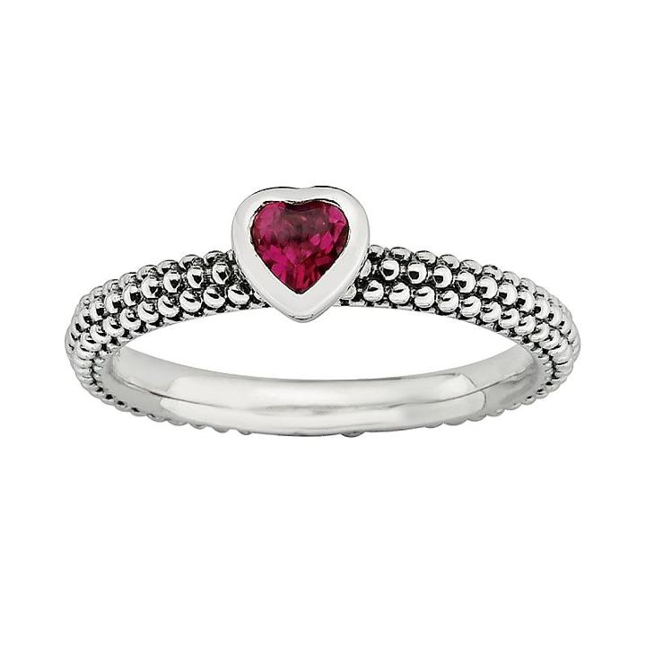 Stacks And Stones Sterling Silver Lab-created Ruby Heart Stack Ring, Women's, Size: 7, Red