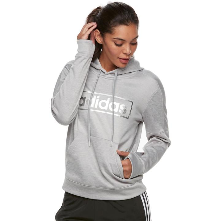 Women's Adidas Linear Metallic Graphic Pullover Hoodie, Size: Medium, Med Grey