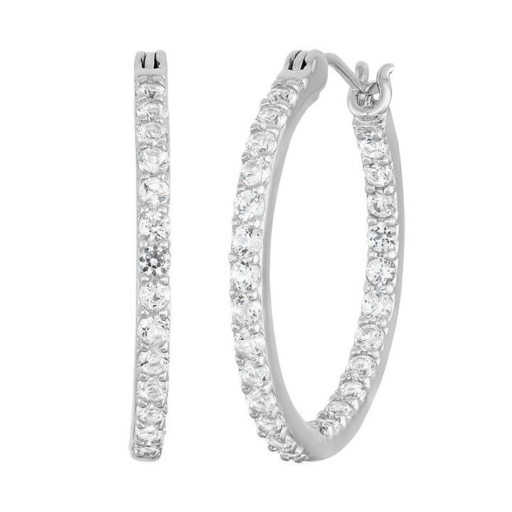 100 Facets Of Love Sterling Silver Lab-created White Sapphire Inside-out Hoop Earrings, Women's