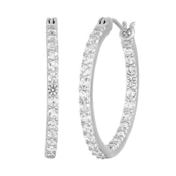 100 Facets Of Love Sterling Silver Lab-created White Sapphire Inside-out Hoop Earrings, Women's