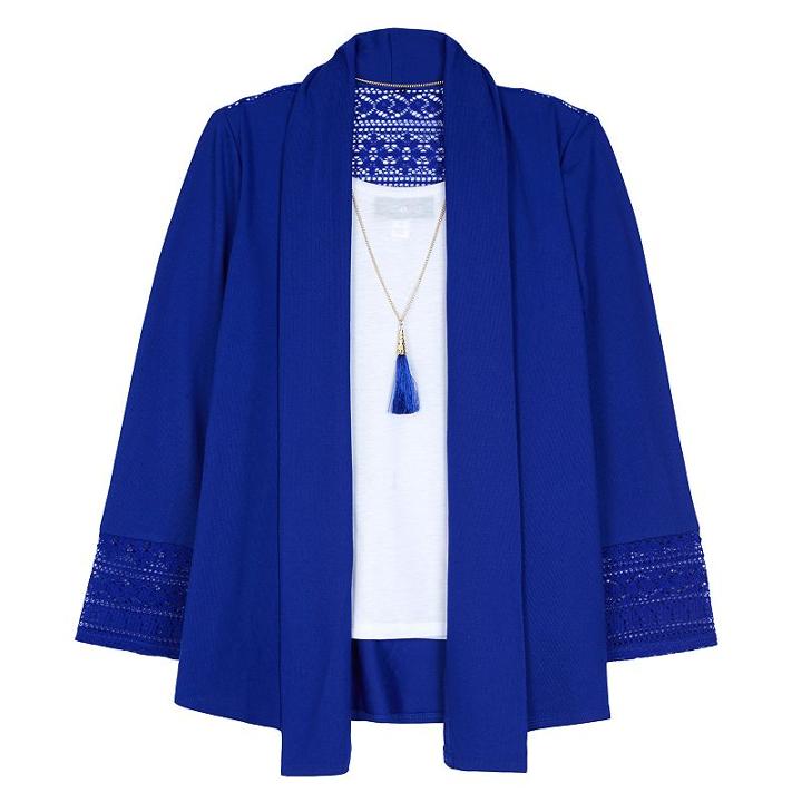 Girls 7-16 Iz Amy Byer Lace Back Hatchi Knit Cozy Top With Necklace, Girl's, Size: Medium, Brt Blue