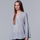 Women's Simply Vera Vera Wang Shadow-stripe Bell Sleeve Top, Size: Large, Blue (navy)