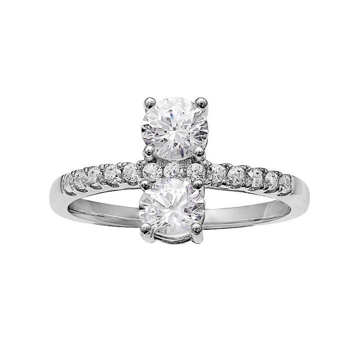 Intertwined Sterling Silver Cubic Zirconia Vertical 2-stone Ring, Women's, Size: 7, White