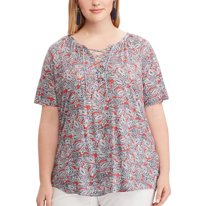 Plus Size Chaps Lace-up Top, Women's, Size: 1xl, Red