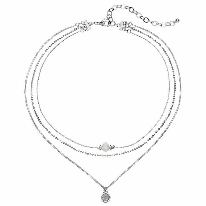 Apt. 9&reg; Bead & Glittery Disc Layered Choker Necklace, Women's, Silver