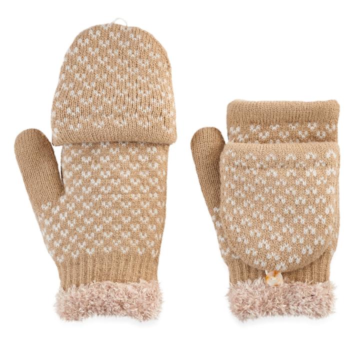 Sonoma Goods For Life&trade; Women's Bird's-eye Convertible Flip-top Mittens, Beig/green (beig/khaki)