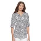 Women's Croft & Barrow&reg; Smocked Crepe Top, Size: Xl, Black