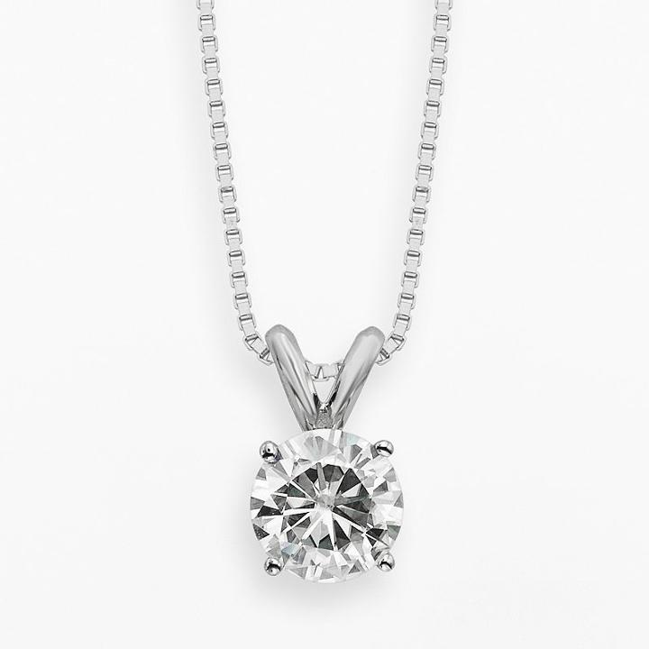 Forever Brilliant 14k White Gold 1-ct. T.w. Round-cut Lab-created Moissanite Pendant, Women's, Size: 18