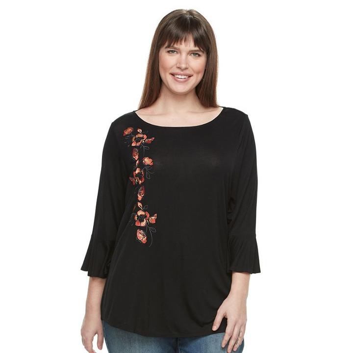 Plus Size Apt. 9&reg; Bell Sleeve Boatneck Tee, Women's, Size: 1xl, Black