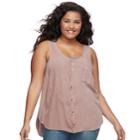 Juniors' Plus Size Mudd&reg; Button-front Tank, Teens, Size: 2xl, Light Pink