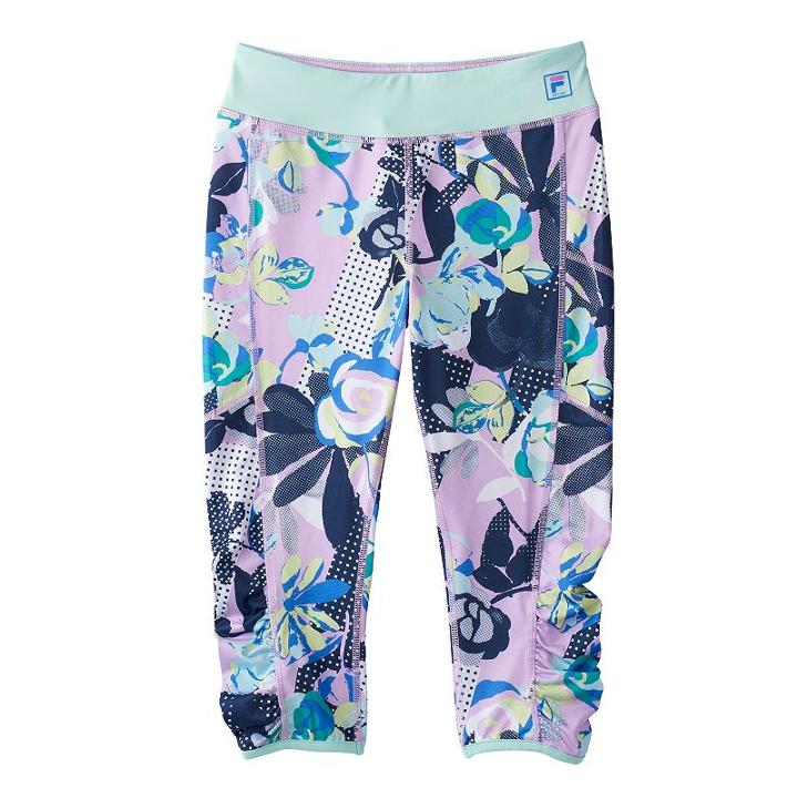 Girls 7-16 Fila Sport&reg; Contrast Printed Capri Leggings, Girl's, Size: M(10-12), Turquoise/blue (turq/aqua)