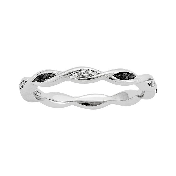 Stacks And Stones Sterling Silver Black And White Diamond Accent Twist Stack Ring, Women's, Size: 9, Multicolor