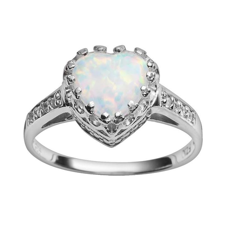 Sterling Silver Lab-created Opal And Lab-created White Sapphire Heart Crown Ring, Women's, Size: 6