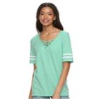 Juniors' So&reg; Lace-up Varsity Tee, Teens, Size: Xs, Med Green