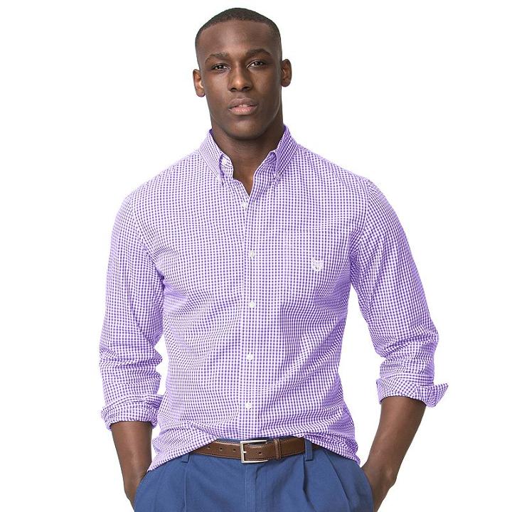 Men's Chaps Classic-fit Gingham Checked Easy-care Poplin Button-down Shirt, Size: Medium, Purple