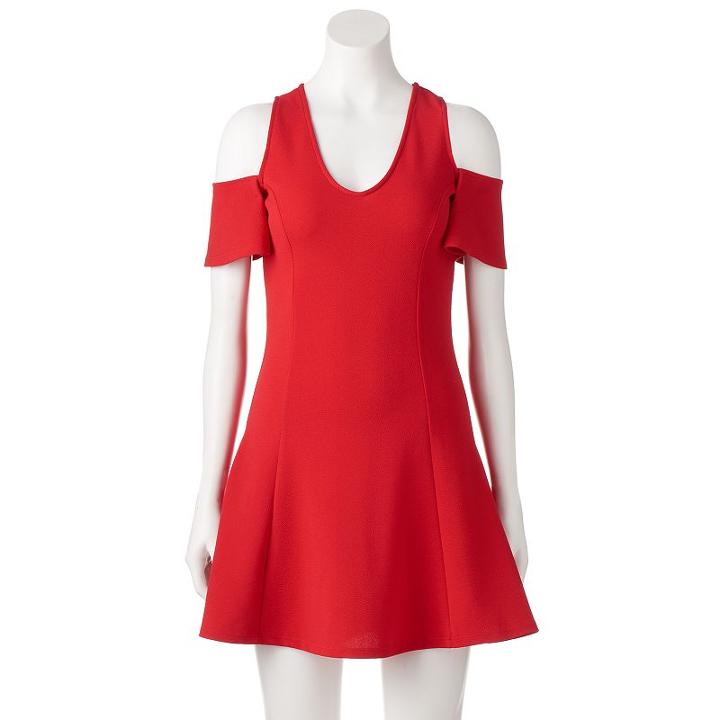 Juniors' Almost Famous Cold-shoulder Fit & Flare Dress, Girl's, Size: Medium, Light Red