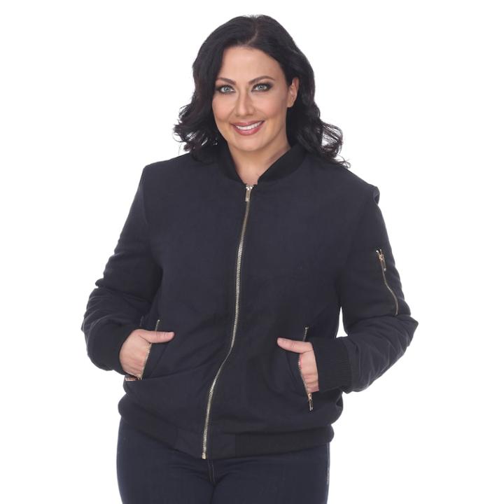 Plus Size White Mark Bomber Jacket, Women's, Size: 3xl, Black