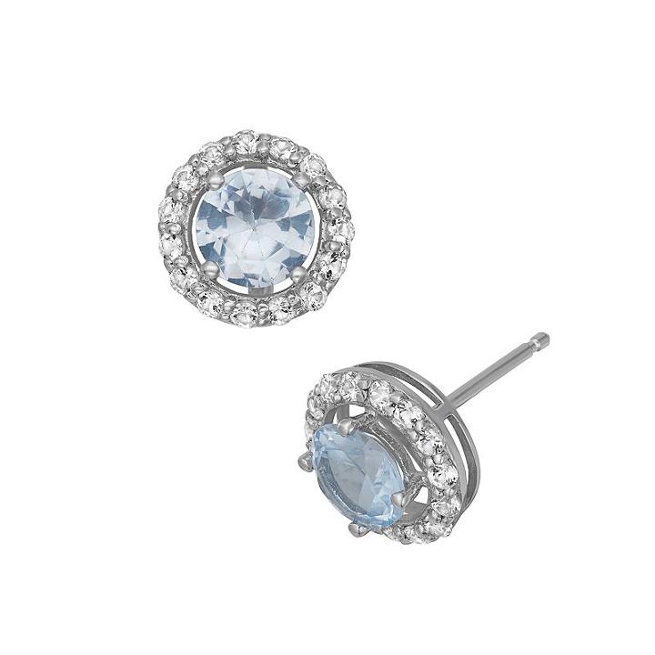 Lab-created Aquamarine And Lab-created White Sapphire Sterling Silver Halo Stud Earrings, Women's, Blue