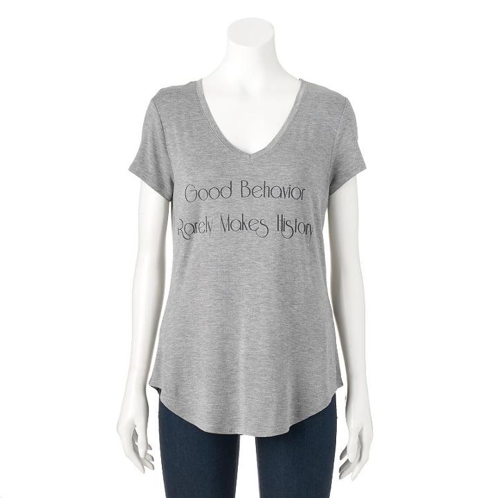 Women's Apt. 9&reg; V-neck Graphic Tee, Size: Medium, Dark Grey