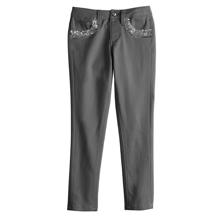 Girls 4-10 Sonoma Goods For Life&reg; Sequin Jeggings, Size: 7, Dark Grey