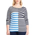 Plus Size Chaps Striped Crewneck Tee, Women's, Size: 1xl, Blue