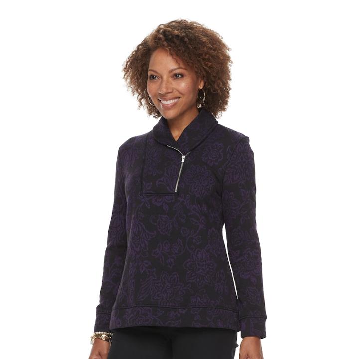 Petite Croft & Barrow&reg; Shawl Collar Textured Sweatshirt, Women's, Size: Xs Petite, Black