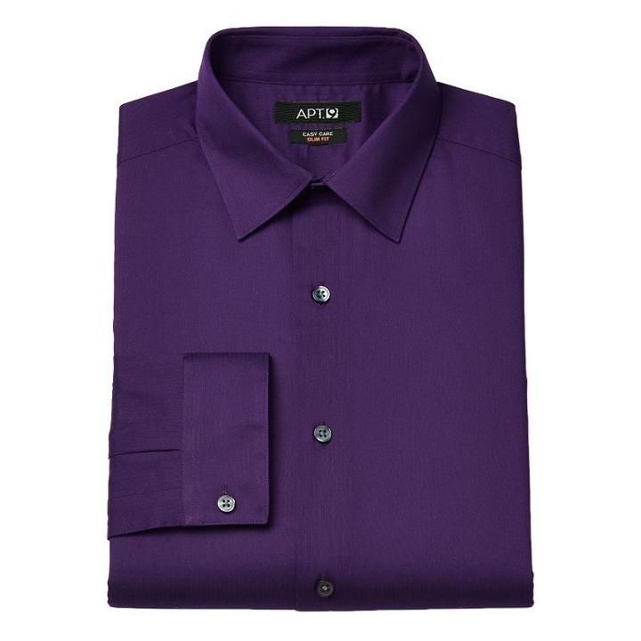 Men's Apt. 9® Slim-fit Dobby Textured Easy-care Dress Shirts, Size: 17.5 36/37, Med Purple