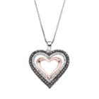 Tri-tone Sterling Silver 1/4 Carat T.w. Black & White Diamond Heart Pendant Necklace, Women's