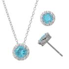 Blue Topaz & Cubic Zirconia Sterling Silver Halo Pendant Necklace & Stud Earring Set, Women's