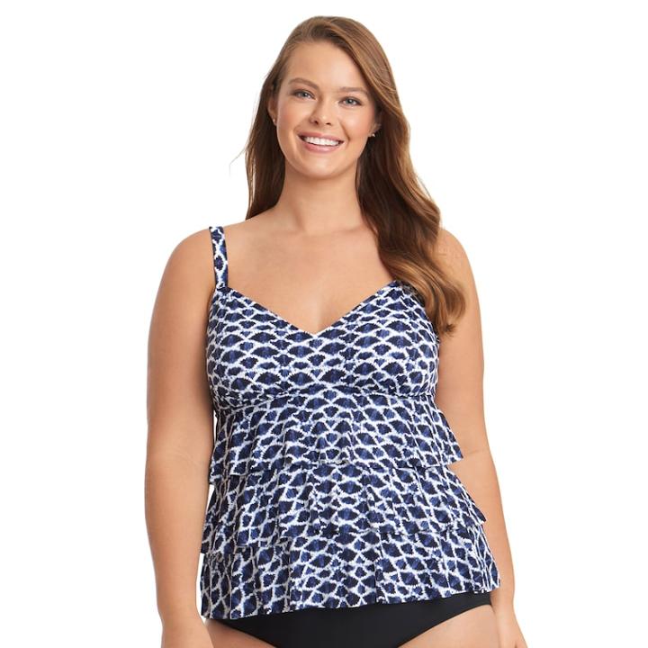 Plus Size Upstream Tiered Empire Tankini Top, Women's, Size: 26 W, Blue (navy)