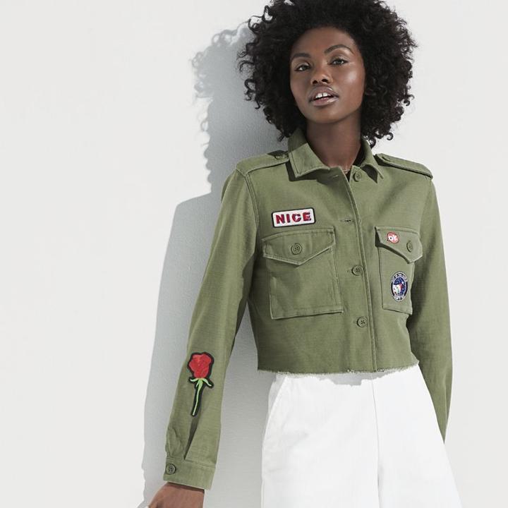 K/lab Patch Cropped Military Jacket, Girl's, Size: Large, Dark Green