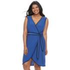 Juniors' Plus Size Wrapper Contrast Trim Wrap Dress, Teens, Size: 1xl, Brt Blue