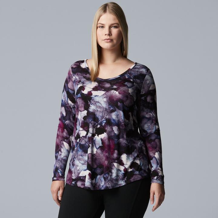 Plus Size Simply Vera Vera Wang Printed Top, Women's, Size: 1xl, Drk Purple