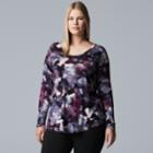 Plus Size Simply Vera Vera Wang Printed Top, Women's, Size: 1xl, Drk Purple