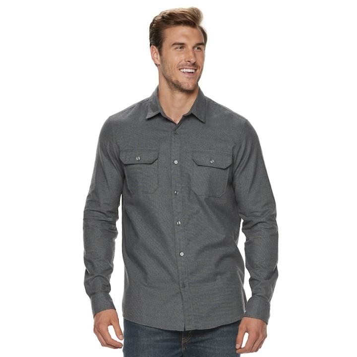 Big & Tall Men's Apt. 9&reg; Brushed 2-pocket Button-down Shirt, Size: 3xl Tall, Dark Grey