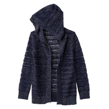 Girls 7-16 Blush & Bloom Hooded Open-knit Cardigan, Girl's, Size: Small, Blue (navy)