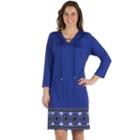 Women's Larry Levine Lace Up A-line Border Print Dress, Size: Large, Turquoise/blue (turq/aqua)