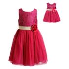 Girls 4-14 Dollie & Me Lace & Mesh Dress Set, Size: 10, Fuchsia With Gold
